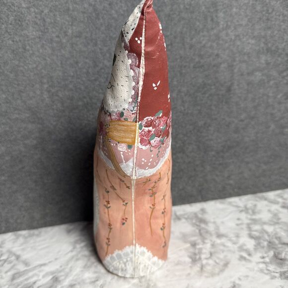 Hand Painted Oil Cloth Canvas Floral Cat Signed Folk Art Figure 10.5" Stuffed - Picture 6 of 7